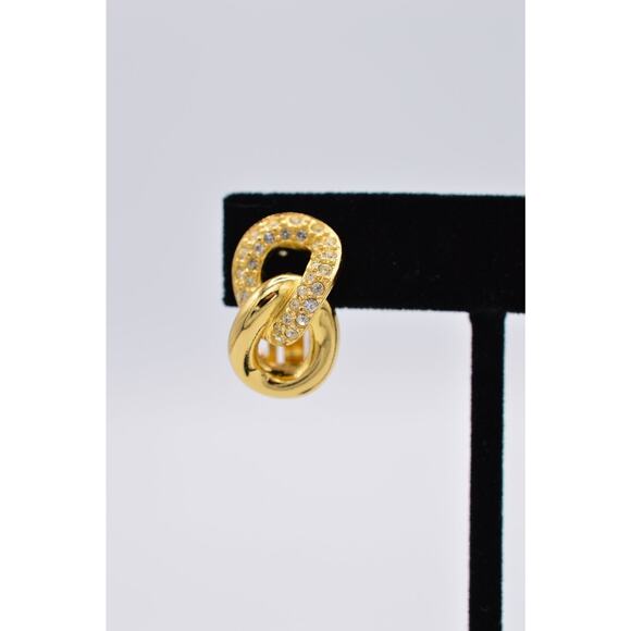 Christian Dior Vintage Crystal Clip On Earrings Linked Gold Signed 1980s BinH - Picture 6 of 12